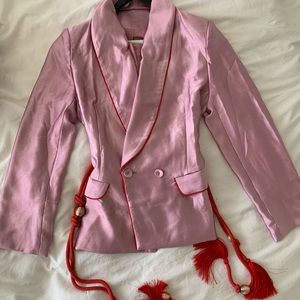 Z Crave - Tasseled Satin Blazer and Pants (Two Piece Set) in Pink